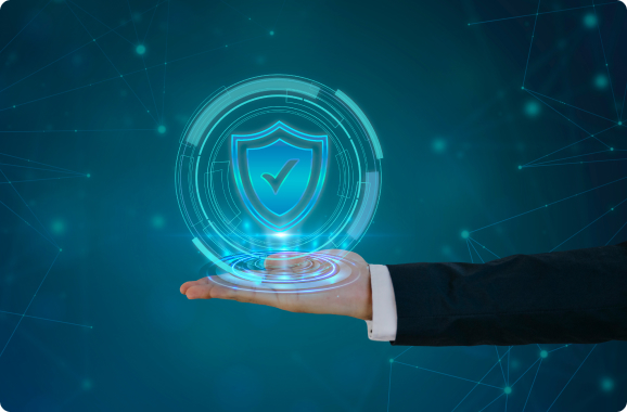 Digital shield icon with lock and network protection symbols, cybersecurity concept image, secure IoT system visualization